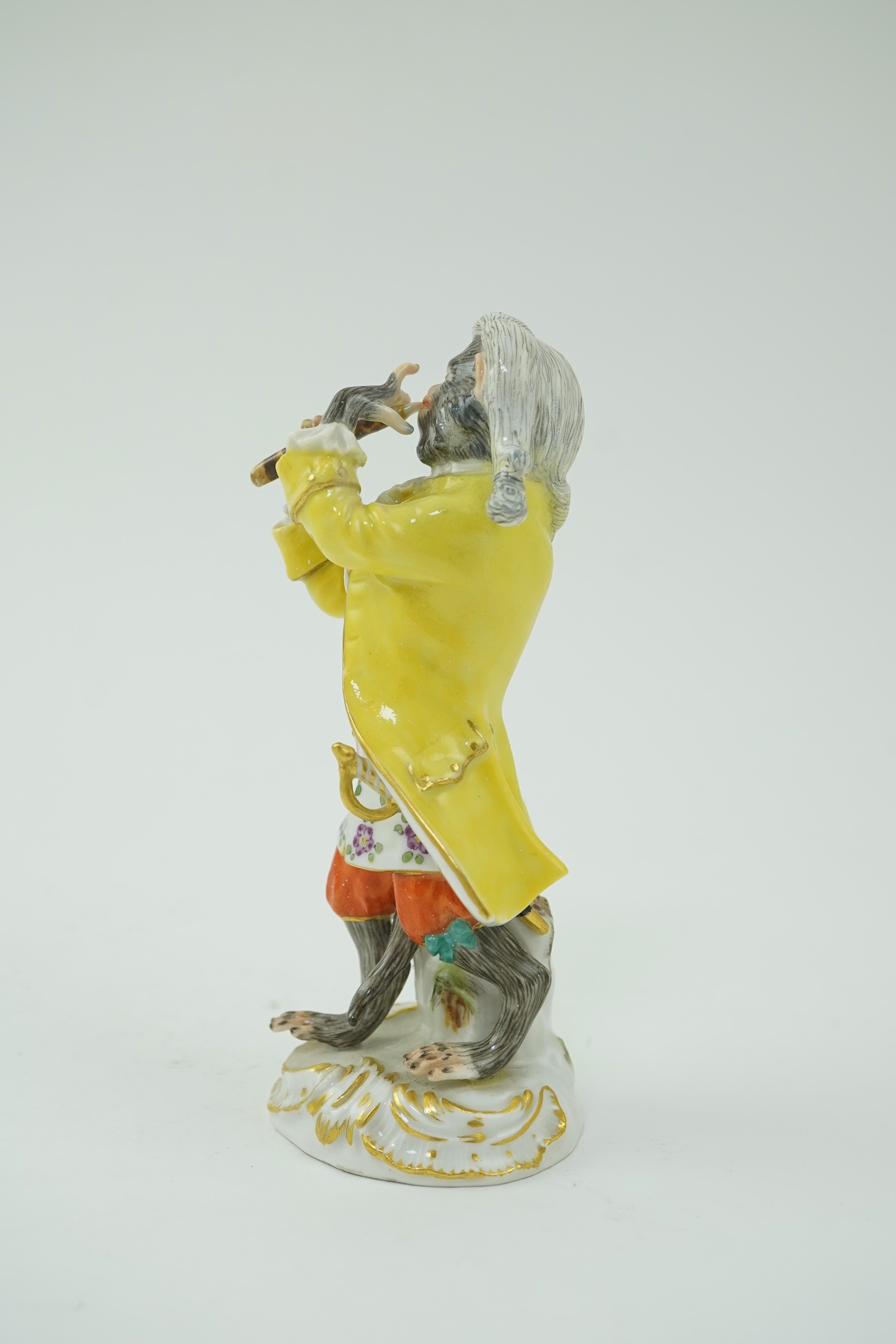 A Meissen monkey band figure of piccolo player modelled after J. J. Kaendler, 20th century